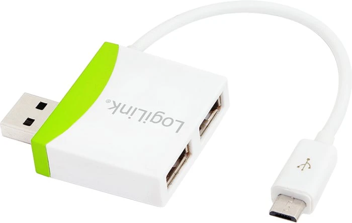LogiLink grün USB-Hub, 2x USB-A 2.0, USB 2.0 Micro-B [Stecker]