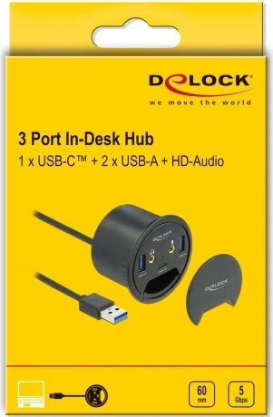DeLOCK Tisch USB-Hub, 1x USB-C 3.0, 2x USB-A 3.0, USB-A 3.0 [Stecker]