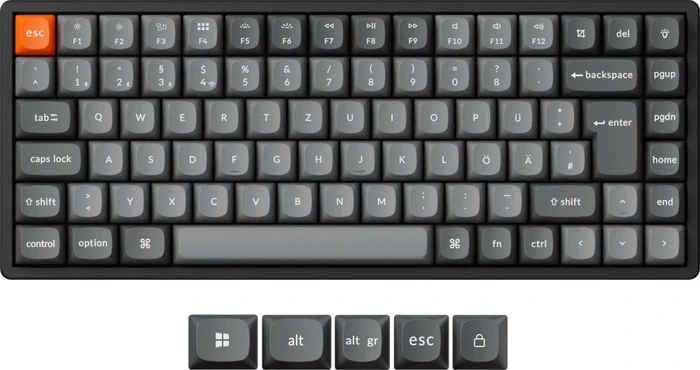 Keychron K2 Max, 75%, PBT, schwarz/grau, LEDs RGB, hot-swap, Keychron Super RED, USB/Bluetooth, DE
