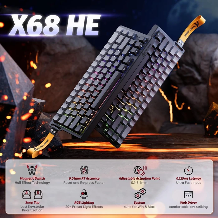 Attack Shark X68 HE Rapid Trigger Keyboard, Mondnacht, LEDs RGB, Outemu White Jade Magnetic, USB, US