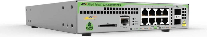 Allied Telesis CentreCOM GS970M Desktop Gigabit Managed Switch, 8x RJ-45, 2x SFP, 124W PoE+