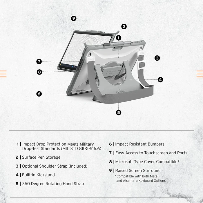 UAG Plasma Healthcare Handstrap Case Microsoft Surface Pro 9 weiß/grau