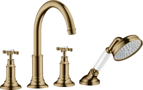Hansgrohe Axor Montreux 4-Loch Fliesenrandarmatur mit Kreuzgriffen polished bronze