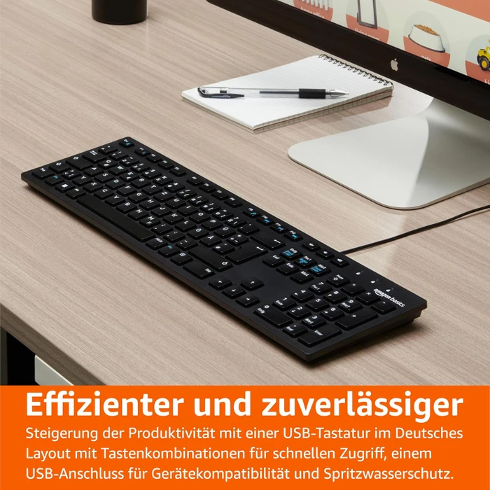 AmazonBasics flache Tastatur, USB, DE