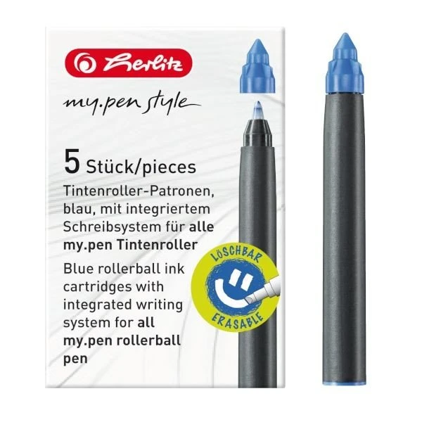 Herlitz my.pen Tintenroller-Patrone blau, 5er-Pack (11379013)