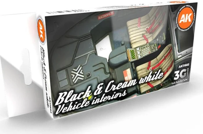 AK-Interactive 3rd Gen Acrylic Colors Black & Cream White Vehicle Interiors Farbset, 6-tlg.