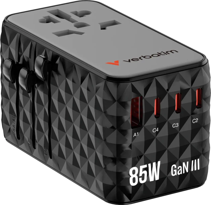 Verbatim Charge 'n' Travel GaN III Universal-Reiseadapter 85W grau/schwarz