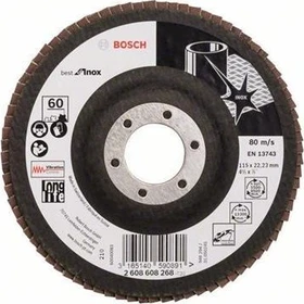 Bosch Professional X581 Best for Inox Fächerschleifscheibe gerade K60, 115x22.23mm, 1 Stück