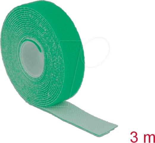 DeLOCK Klettband auf Rolle, 20mm, 3m, grün