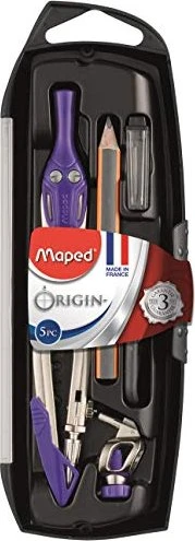 Maped Origin Zirkelkasten 5-teilig, farbig sortiert, Klappdeckeletui