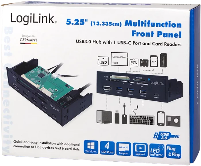 LogiLink Multifunktions-Frontpanel, Multi-Slot-Cardreader, USB 3.0 19-Pin Stecksockel [Stecker]