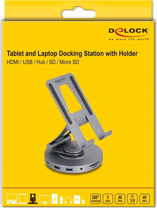 DeLOCK Tablet und Notebook Dockingstation 4K mit integrierter Halterung, USB-C 3.0 [Buchse]