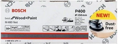 Bosch Professional M480 Best for Wood and Paint Gewebeschleifblatt K400, 150mm, 50 Stück
