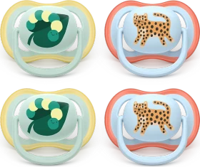 Philips Avent SCF087/19 Ultra Air Beruhigungsschnuller, 0-6M, Silikon, raupe/leopard, 4 Stück