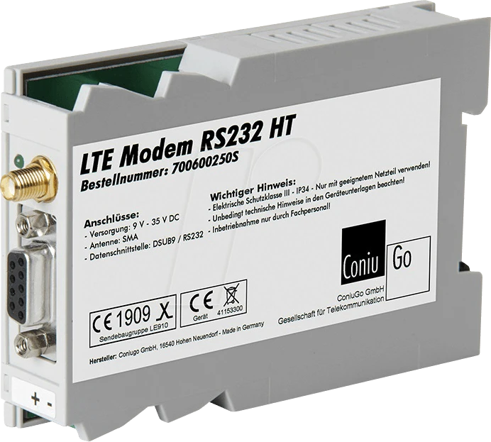 ConiuGo LTE GSM Modem HT CAT 4, Industrial, Railmount, RS232-Version, LTE