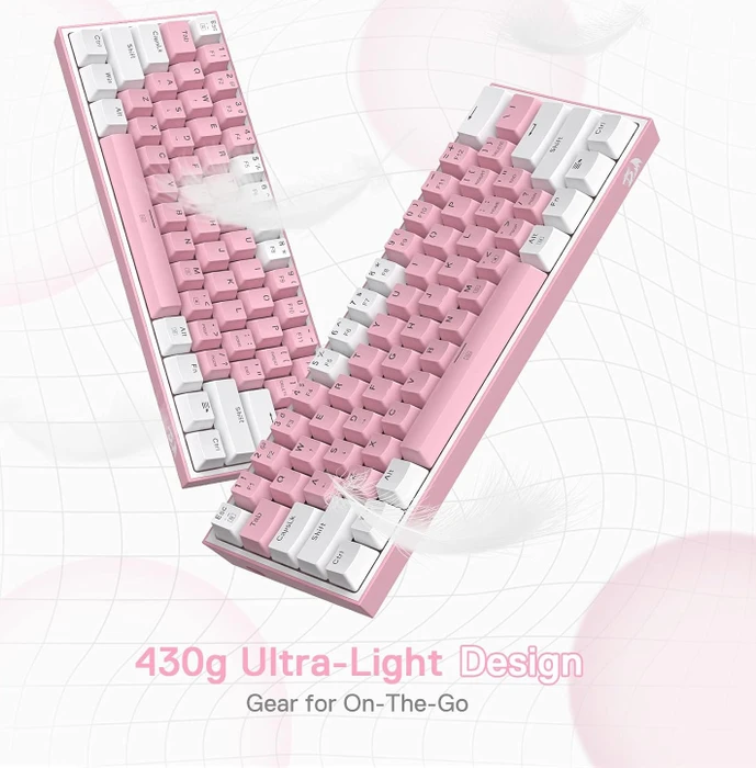 Redragon K617 Fizz, 60%, rosa/weiß, LEDs RGB, hot-swap, Outemu Red, USB, US