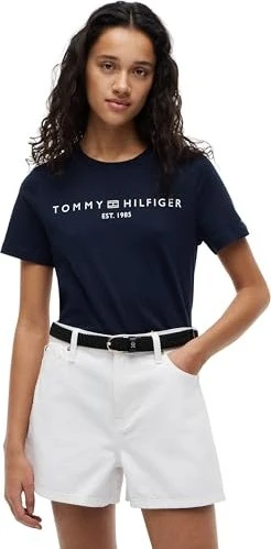 Tommy Hilfiger Roundneck Logo T-Shirt kurzarm dark blue (Damen)