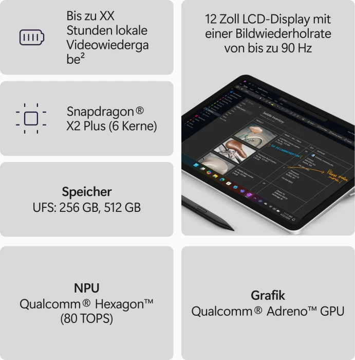 Microsoft Surface Pro 12 2 Gen, Platin, Snapdragon X2 Plus - X2P-42-100, 16GB RAM, 512GB