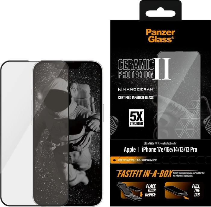 PanzerGlass Ceramic Screen Protector Ultra-Wide Fit w. Fastfit In-A-Box für Apple iPhone 17e/16e