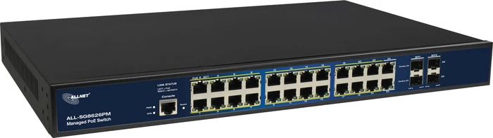 Allnet SG86 Rackmount Gigabit Managed Switch, 22x RJ-45, 2x RJ-45/SFP, 2x SFP, 390W PoE+