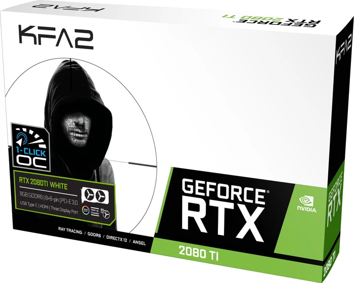 KFA2 GeForce RTX 2080 Ti Dual White (1-Click OC), 11GB GDDR6, HDMI, USB-C, 3x DP