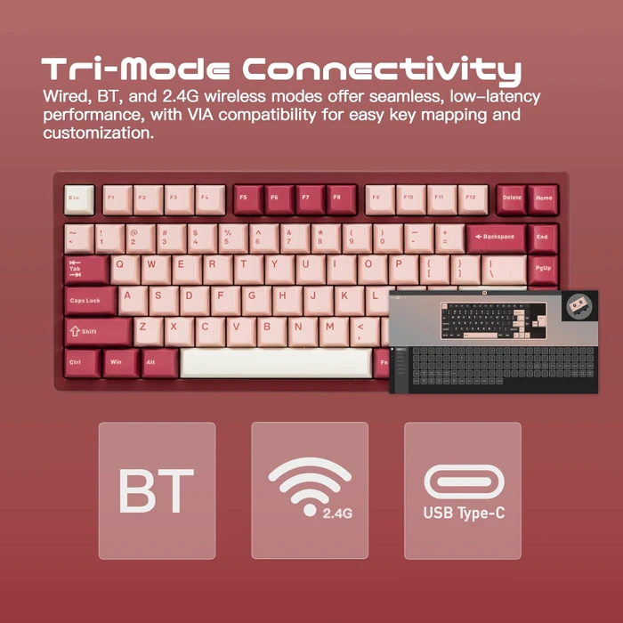Wobkey Rainy 75 Pro, rot, LEDs RGB, Kailh Cocoa, USB/Bluetooth, US