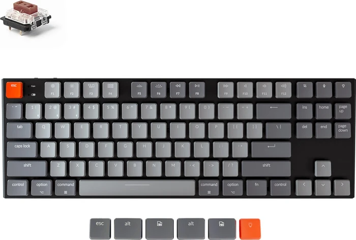 Keychron K1 V4, 80% TKL, LEDs weiß, schwarz, Gateron LOW PROFILE BROWN, USB/Bluetooth, US