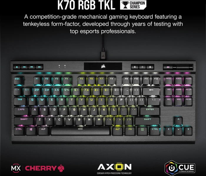 Corsair Gaming K70 RGB TKL - Champion Series, MX SPEED RGB Silver, USB, DE