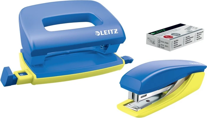 Leitz Urban Chic, Mini-Heftgerät und Locher 5599, blau/gelb, Set