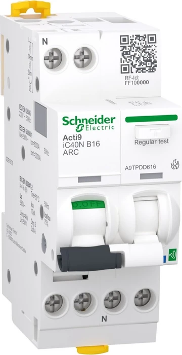 Schneider Electric Acti9 iC40N ARC Active, AFDD + LS-Schalter + Komm., 1P+N, 16A, B-Char., 6000A