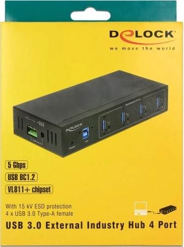DeLOCK Industrial Railmount USB-Hub, 4x USB-A 3.0, USB-B 3.0 [Buchse]