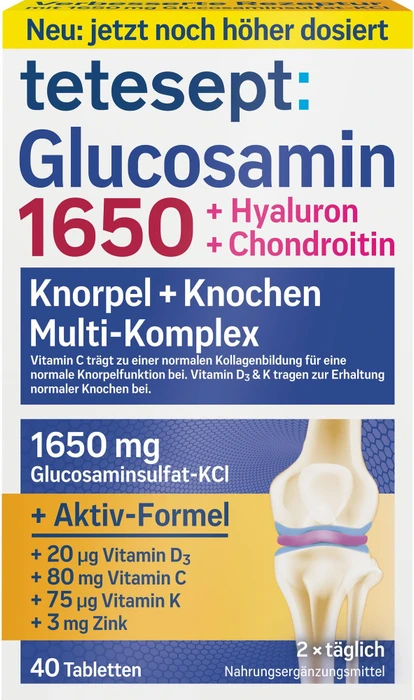Tetesept Glucosamin 1650 + Hyaluron + Chondroitin Tabletten, 40 Stück