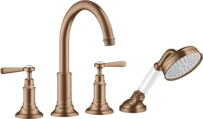 Hansgrohe Axor Montreux 4-Loch Wannenrandarmatur mit Hebelgriffen brushed red gold