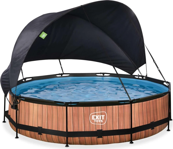 Exit Toys Wood Frame Pool mit Filterpumpe und Sonnenschutz rund 360x75cm