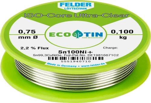 Felder ISO-Core Ultra-Clear Sn100Ni+ Sn99.25Cu0.7Ni Lötzinn 0.75mm, 100g