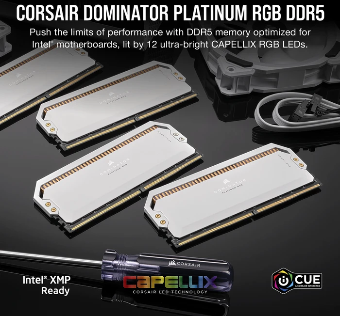Corsair Dominator Platinum RGB weiß UDIMM 64GB Kit, DDR5-5200, CL40-40-40-77