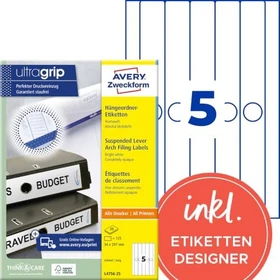 Avery-Zweckform Ordneretiketten, 34x297mm, gelb, 25 Blatt (125 Etiketten)