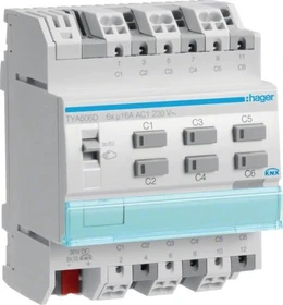 Hager KNX Schalt-/Jalousieaktor 6/3-fach 16A C-Last, 4TE REG, Schaltaktor (TYA606D)
