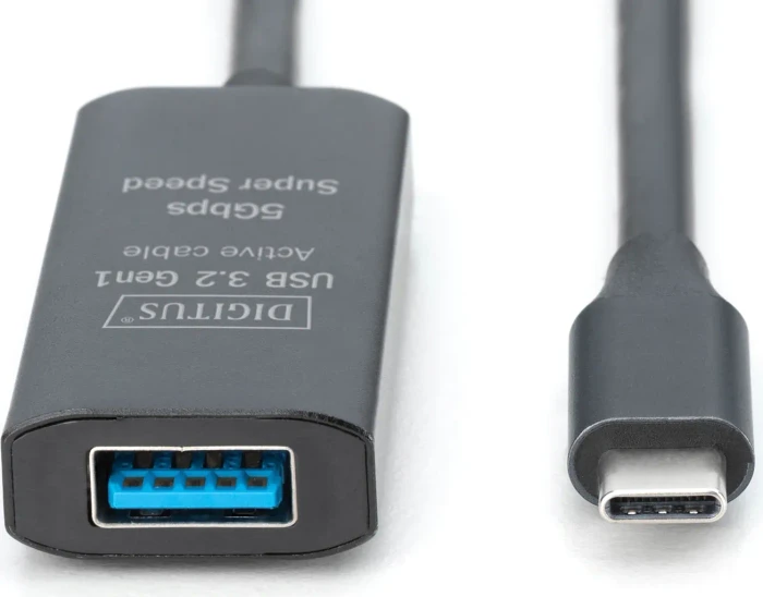 Digitus USB 3.0 aktives Verlängerungskabel, USB-C [Stecker] auf USB-A [Buchse], 5m schwarz