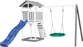 Axi Spielturm Beach Tower mit Rutsche und Nestschaukel grau/weiß/grün/blau