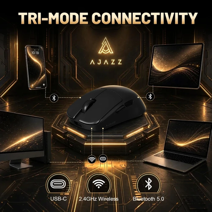 Ajazz AJ159 V2 Wireless Gaming Mouse mit Akku-Ladestation, schwarz, USB/Bluetooth