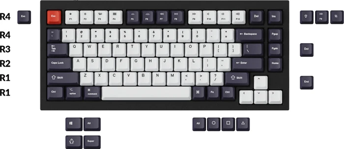 Keychron Q1/Q2/K2 OEM Dye-Sub Keycap-Set Bluish Black White, Kunststoff (PBT), Bluish Black White, schwarz/blau/weiß, 97 Tasten (83+14), ANSI-US