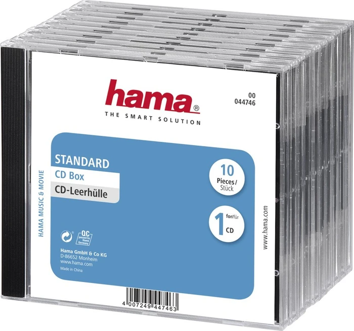 Hama CD-Leerhülle Standard, 10er-Pack, transparent/schwarz