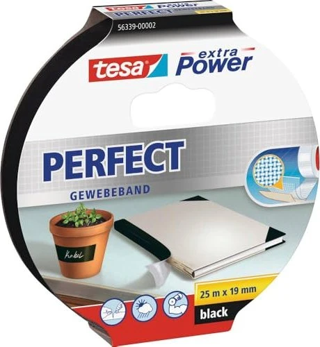 tesa extra Power Perfect schwarz, Gewebeband, 19mm/25m, 1 Stück