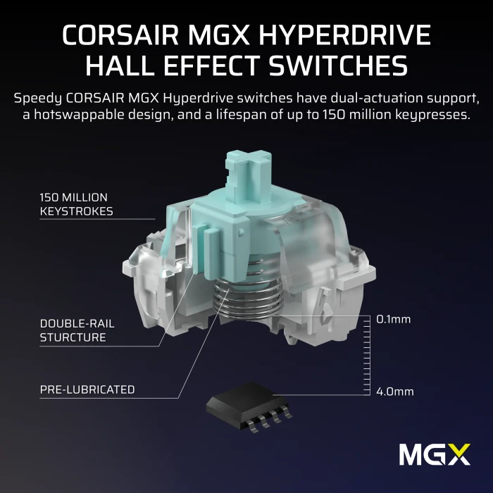 Corsair Vanguard PRO 96 Hall Effect, schwarz, LEDs RGB, Corsair MGX Hyperdrive, USB, DE