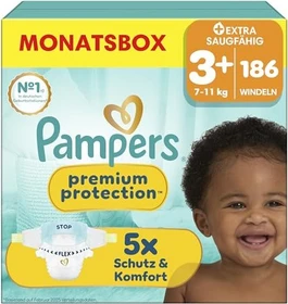 Pampers Premium Protection Gr.3+ Einwegwindel, 7-11kg, 186 Stück