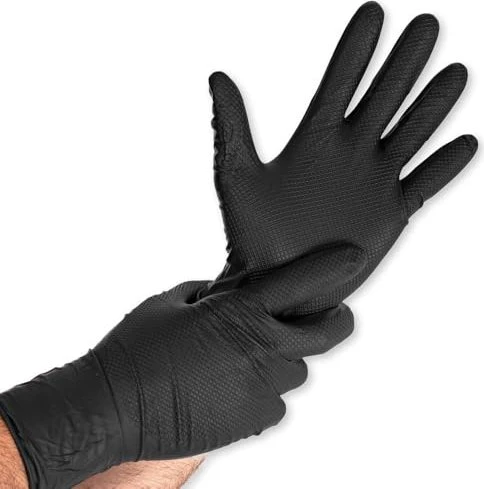 Franz Mensch Hygostar Nitril Power Grip Long Einweghandschuhe L schwarz, 50 Stück