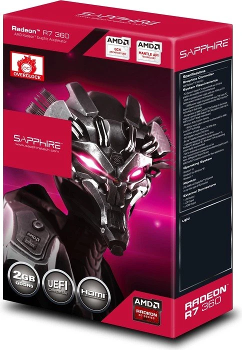 Sapphire Radeon R7 360, 2GB GDDR5, DVI, HDMI, DP, lite retail
