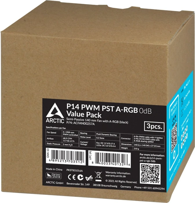 ARCTIC P14 PWM PST A-RGB 0dB schwarz, 140mm, 3er-Pack