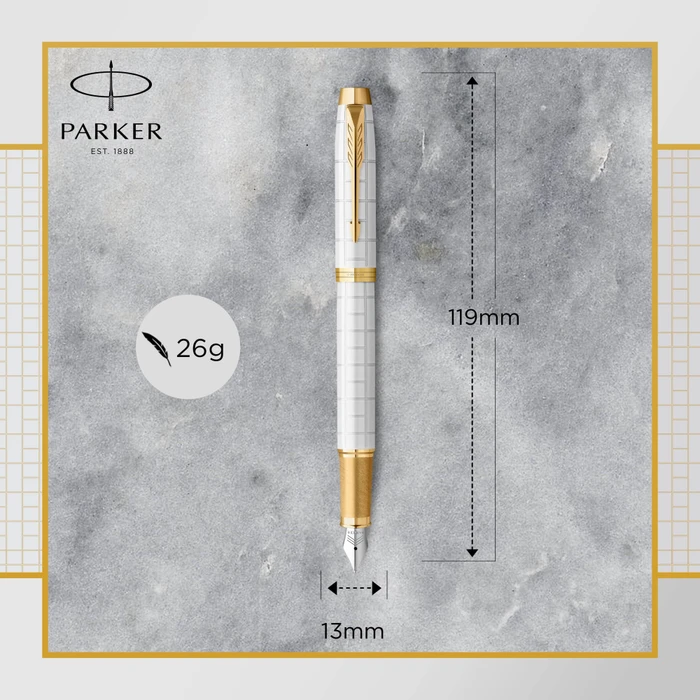 Parker IM Premium pearl lacquer/gold trim, rechte Hand, fein, Geschenkbox